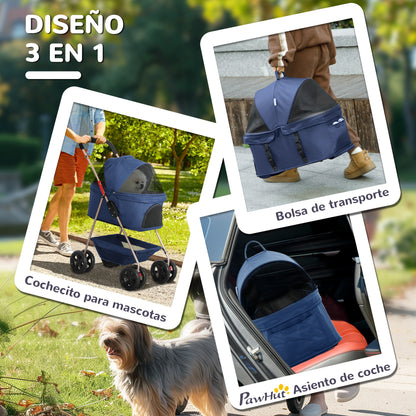 Foldable 3-in-1 Dog Stroller Pet Stroller for Small Dogs with Storage Basket Mesh Window Cup Holders and 2 Universal Wheels 76x50x102 cm Dark Blue