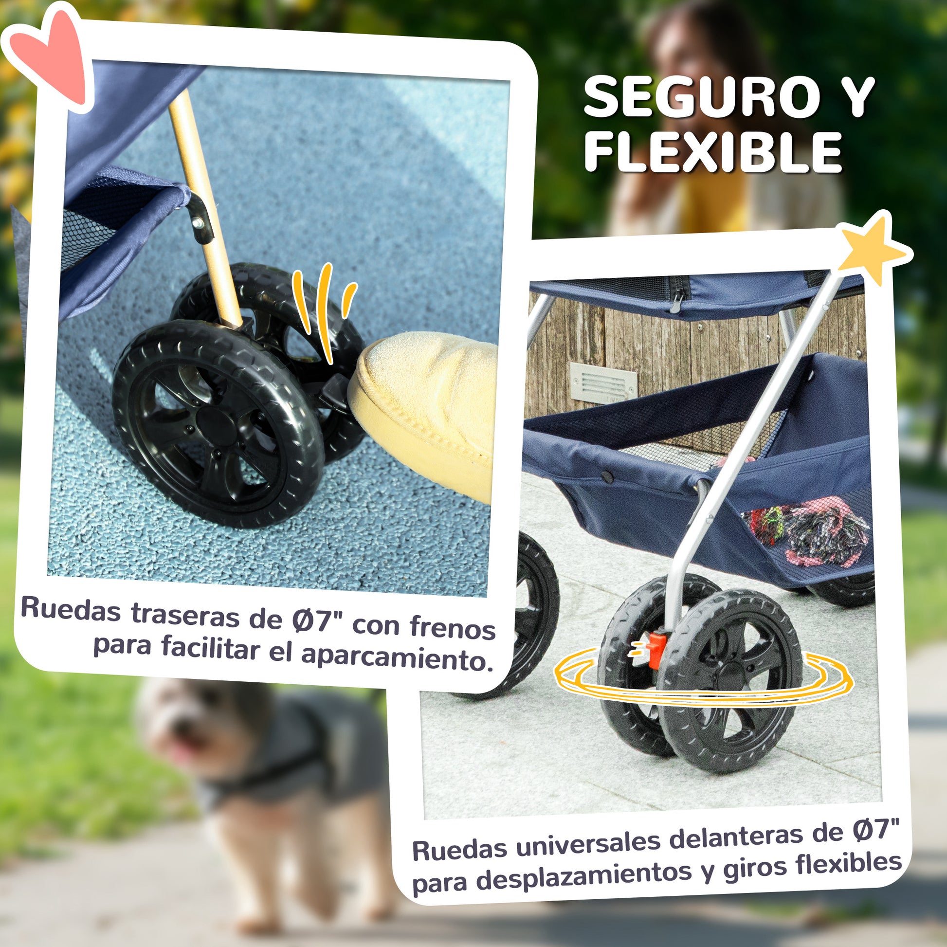 Foldable 3-in-1 Dog Stroller Pet Stroller for Small Dogs with Storage Basket Mesh Window Cup Holders and 2 Universal Wheels 76x50x102 cm Dark Blue