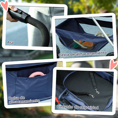 Foldable 3-in-1 Dog Stroller Pet Stroller for Small Dogs with Storage Basket Mesh Window Cup Holders and 2 Universal Wheels 76x50x102 cm Dark Blue