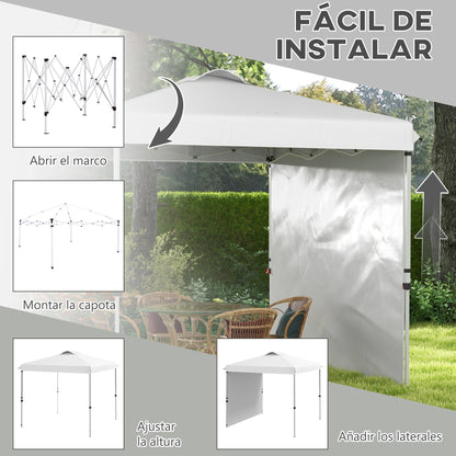 Foldable Tent 2.5x2.5 m Garden Gazebo with 1 Side Wall Adjustable Height in 3 Levels Anti-UV Waterproof and Sand Bag Canopy for Outdoor Camping Parties White