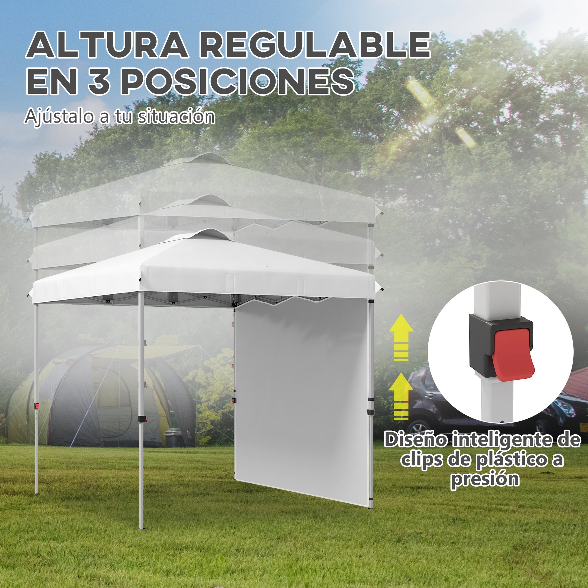 Foldable Tent 2.5x2.5 m Garden Gazebo with 1 Side Wall Adjustable Height in 3 Levels Anti-UV Waterproof and Sand Bag Canopy for Outdoor Camping Parties White