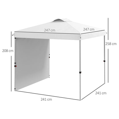 Foldable Tent 2.5x2.5 m Garden Gazebo with 1 Side Wall Adjustable Height in 3 Levels Anti-UV Waterproof and Sand Bag Canopy for Outdoor Camping Parties White