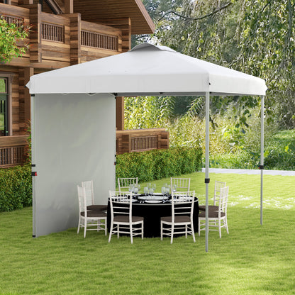 Foldable Tent 2.5x2.5 m Garden Gazebo with 1 Side Wall Adjustable Height in 3 Levels Anti-UV Waterproof and Sand Bag Canopy for Outdoor Camping Parties White