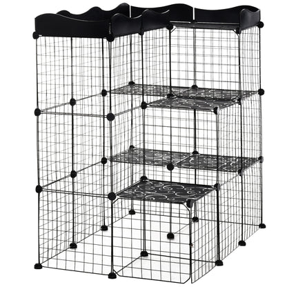 Small Animal Cage with 40 Panels Customizable Shape Pet Playpen Metal Fence for Guinea Pigs Rabbits Kitten 105x70x116 cm Black