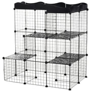 Small Animal Cage with 40 Panels Customizable Shape Pet Playpen Metal Fence for Guinea Pigs Rabbits Kitten 105x70x116 cm Black