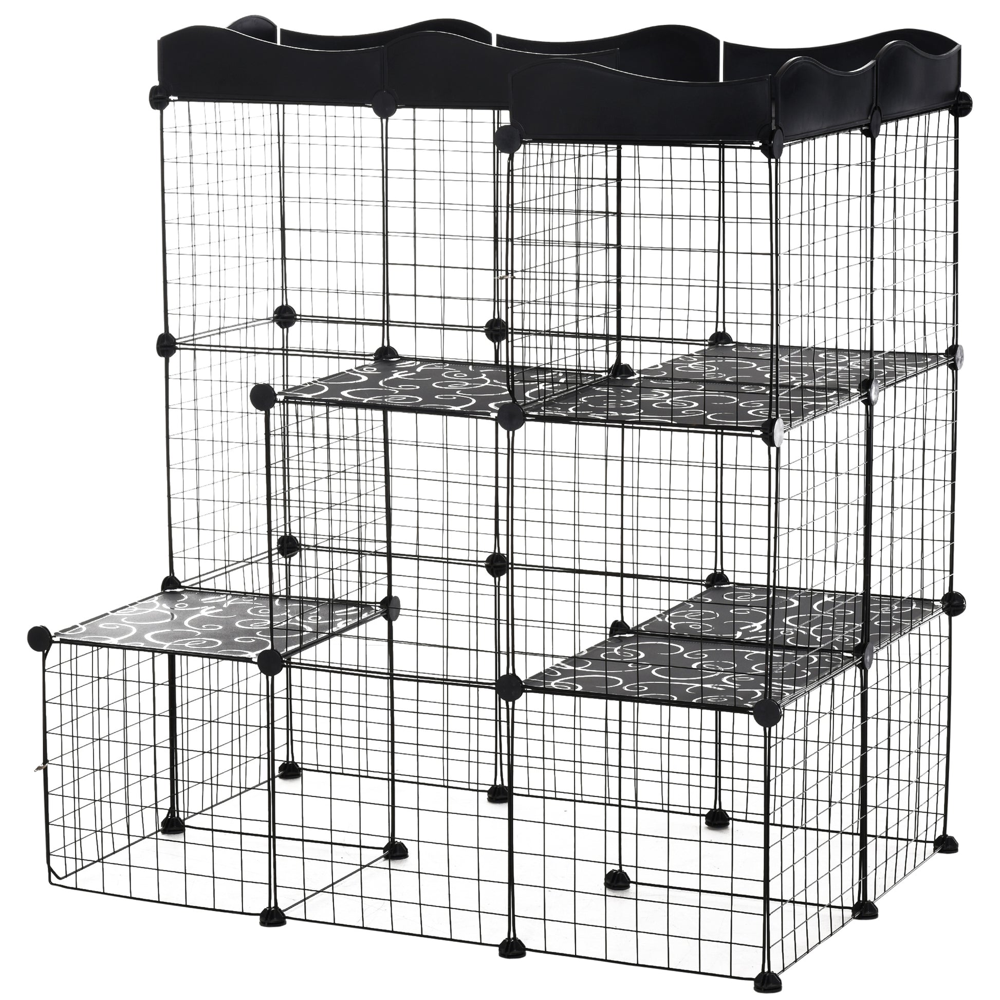 Small Animal Cage with 40 Panels Customizable Shape Pet Playpen Metal Fence for Guinea Pigs Rabbits Kitten 105x70x116 cm Black