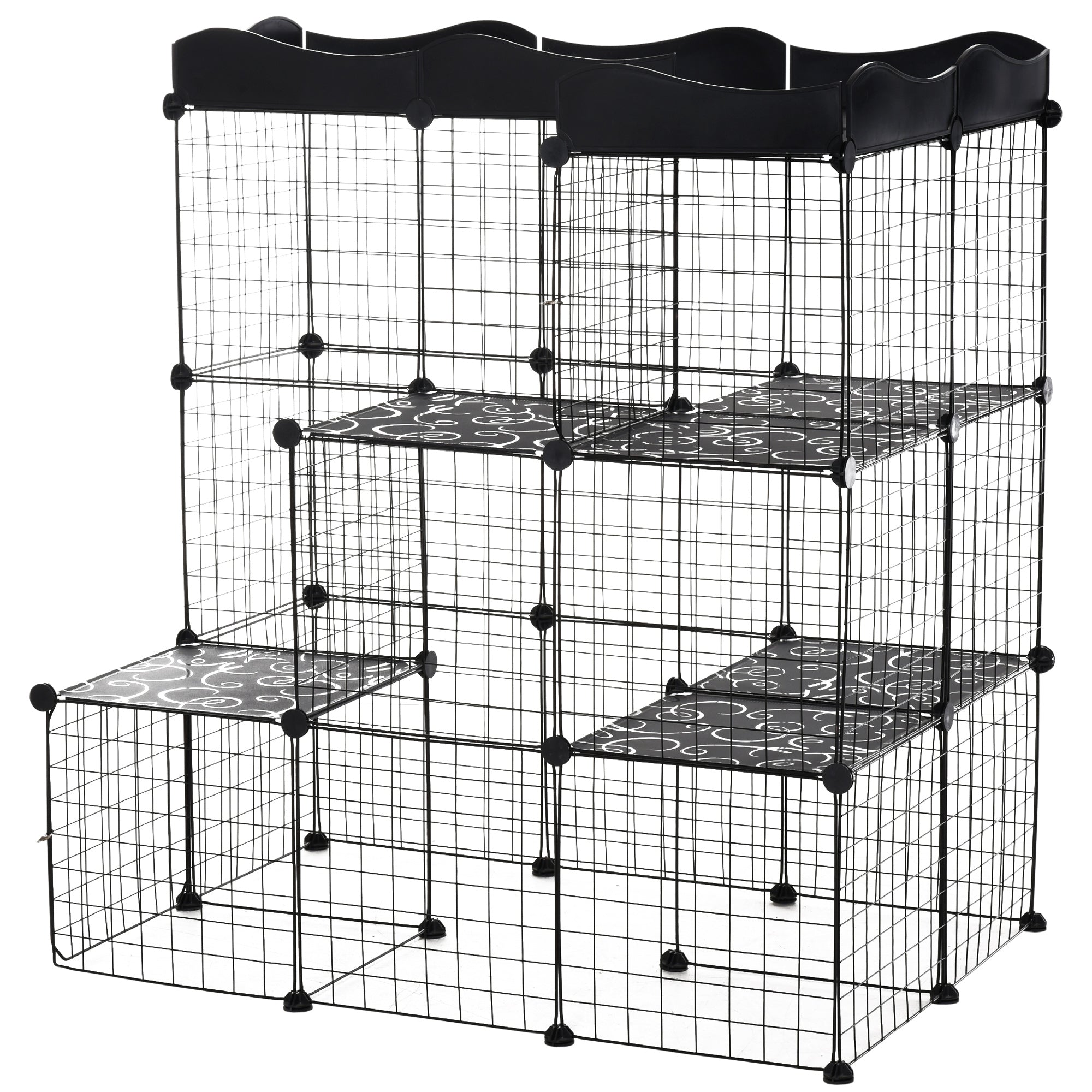 Small Animal Cage with 40 Panels Customizable Shape Pet Playpen Metal Fence for Guinea Pigs Rabbits Kitten 105x70x116 cm Black