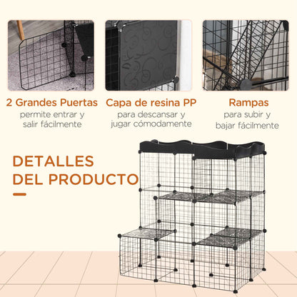 Small Animal Cage with 40 Panels Customizable Shape Pet Playpen Metal Fence for Guinea Pigs Rabbits Kitten 105x70x116 cm Black