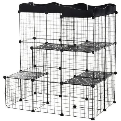 Small Animal Cage with 40 Panels Customizable Shape Pet Playpen Metal Fence for Guinea Pigs Rabbits Kitten 105x70x116 cm Black