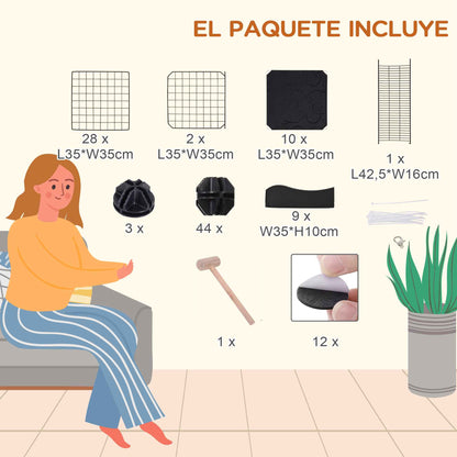 Small Animal Cage with 40 Panels Customizable Shape Pet Playpen Metal Fence for Guinea Pigs Rabbits Kitten 105x70x116 cm Black