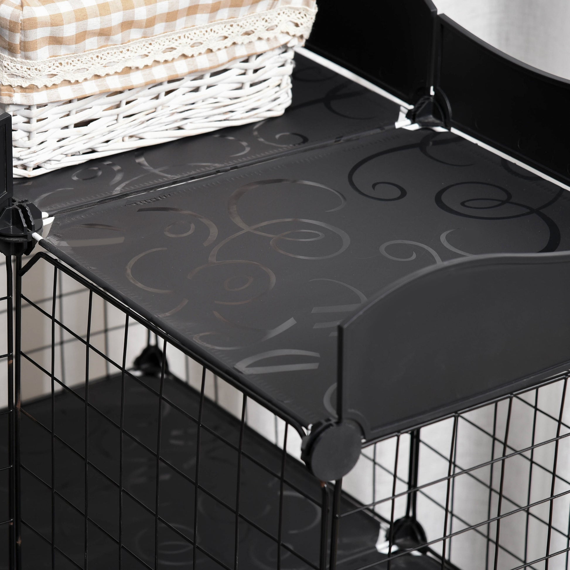 Small Animal Cage with 40 Panels Customizable Shape Pet Playpen Metal Fence for Guinea Pigs Rabbits Kitten 105x70x116 cm Black