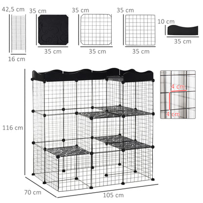 Small Animal Cage with 40 Panels Customizable Shape Pet Playpen Metal Fence for Guinea Pigs Rabbits Kitten 105x70x116 cm Black