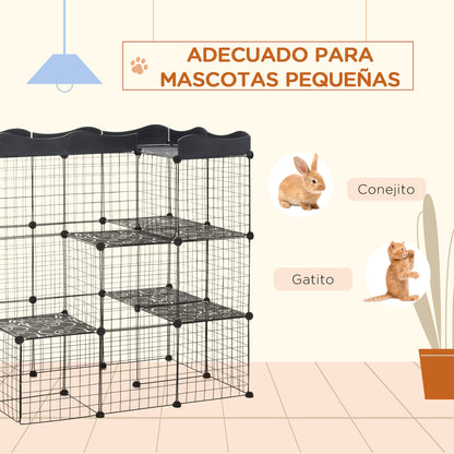 Small Animal Cage with 40 Panels Customizable Shape Pet Playpen Metal Fence for Guinea Pigs Rabbits Kitten 105x70x116 cm Black