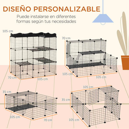 Small Animal Cage with 40 Panels Customizable Shape Pet Playpen Metal Fence for Guinea Pigs Rabbits Kitten 105x70x116 cm Black