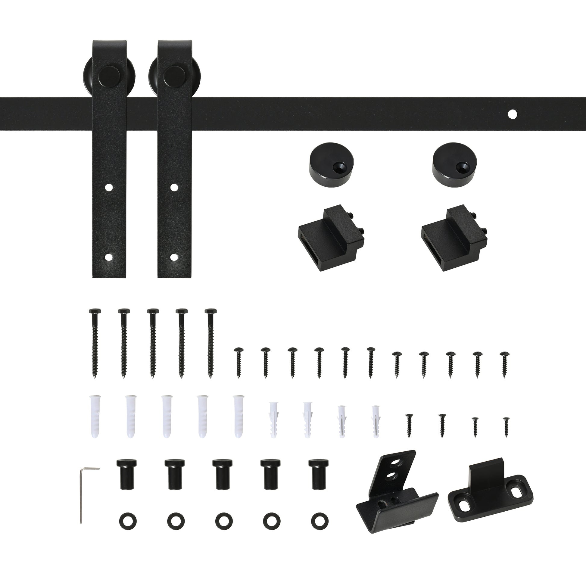 183 cm Sliding Door Complete Set Sliding Door Hardware Kit with Floor Guide, Sliding Door Track, Sliding Door Rollers System for Single Wooden Sliding Door