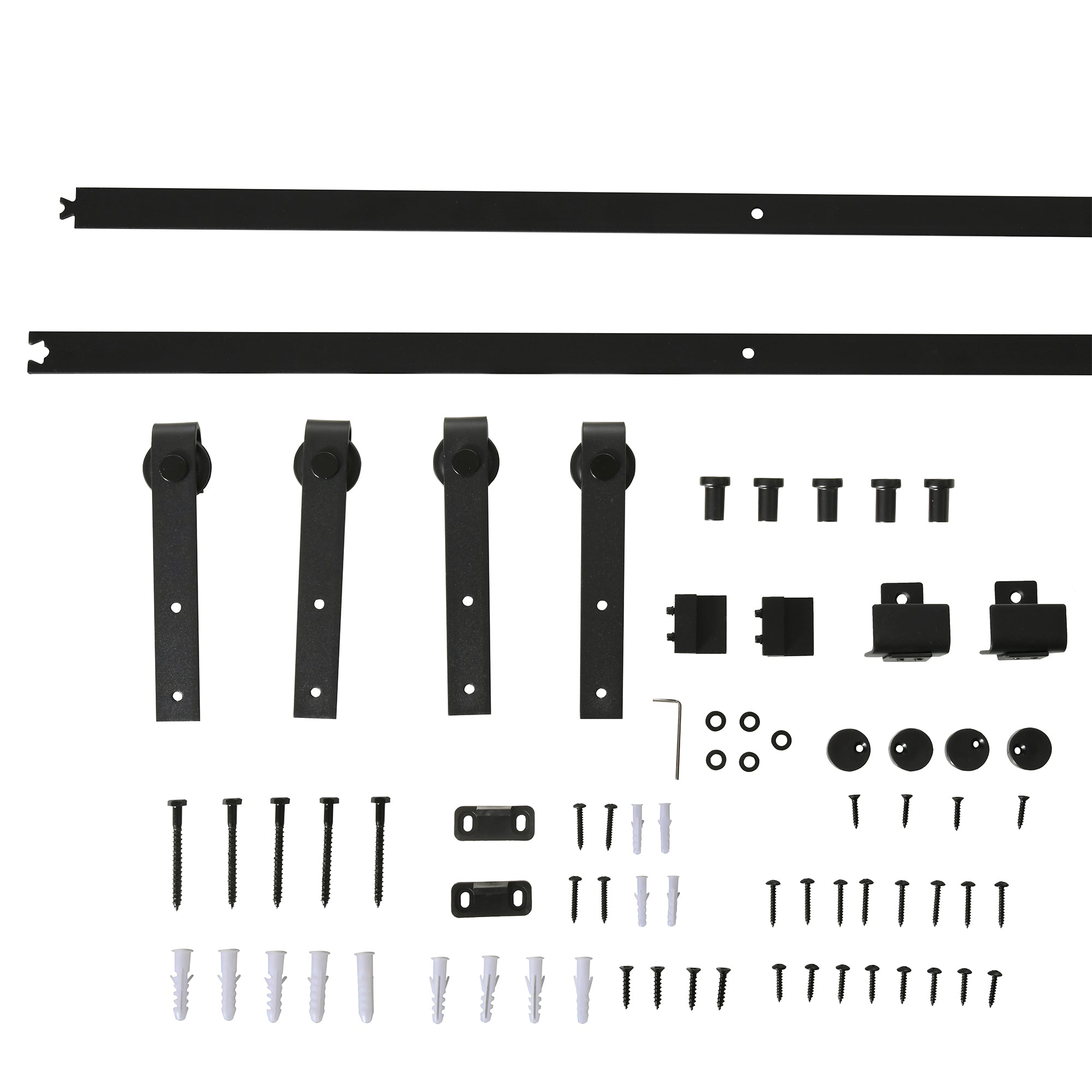 183 cm Sliding Door Complete Set Sliding Door Hardware Kit with Floor Guide, Sliding Door Track, Sliding Door Rollers System for Single Wooden Sliding Door