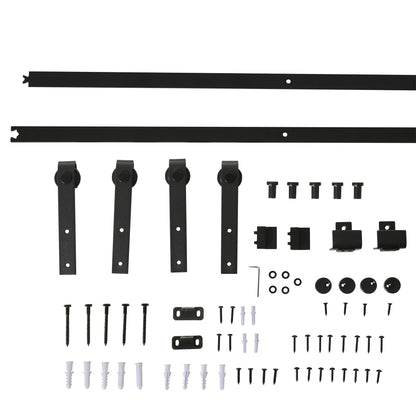 183 cm Sliding Door Complete Set Sliding Door Hardware Kit with Floor Guide, Sliding Door Track, Sliding Door Rollers System for Single Wooden Sliding Door