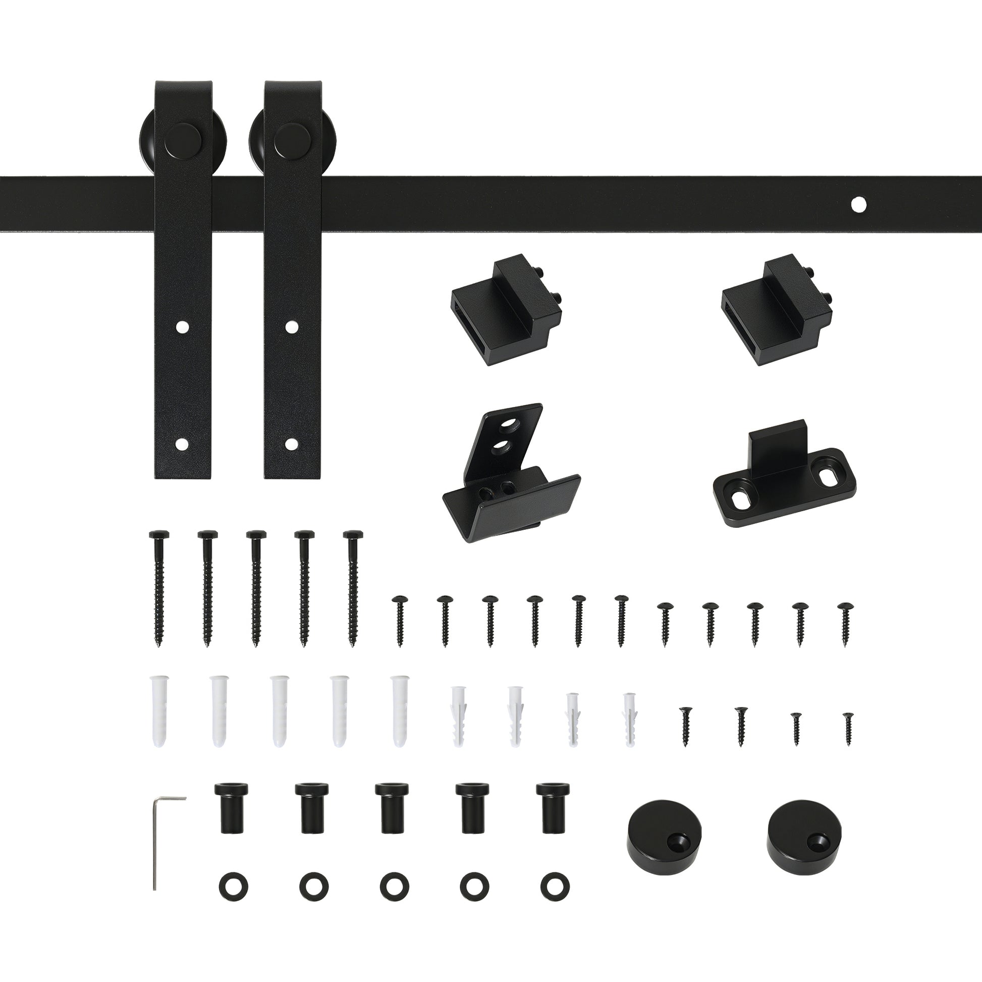 183 cm Sliding Door Complete Set Sliding Door Hardware Kit with Floor Guide, Sliding Door Track, Sliding Door Rollers System for Single Wooden Sliding Door