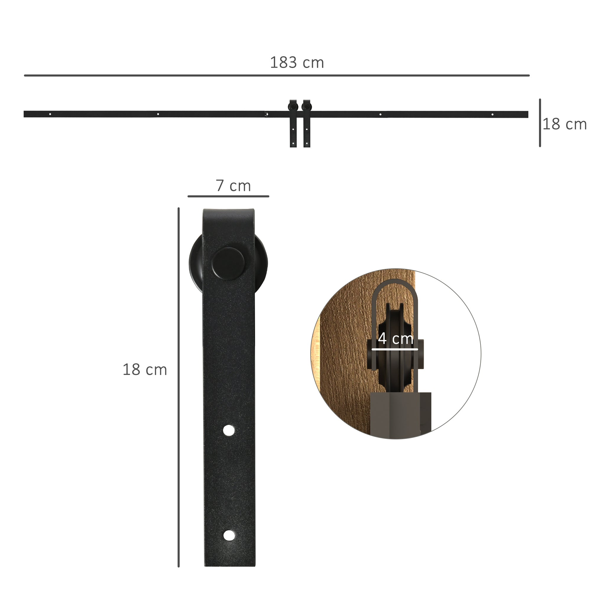 183 cm Sliding Door Complete Set Sliding Door Hardware Kit with Floor Guide, Sliding Door Track, Sliding Door Rollers System for Single Wooden Sliding Door