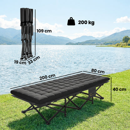 Folding Camping Cot with Carry Bag, 200 x 80 x 40 cm (78.7" x 31.5" x 15.7"), Up to 200 kg (441 lb) – Guest Bed for Adults, Indoor/Outdoor/Travel, Black