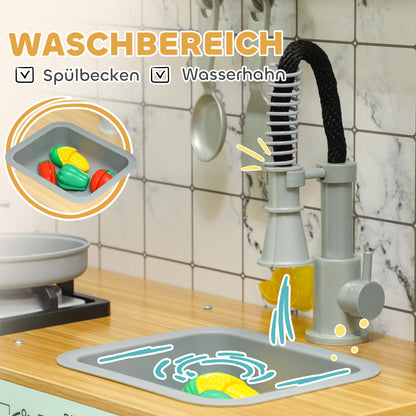 Children's Kitchen, Play Kitchen with Chalkboard, Extractor Hood, Ice Maker, Microwave, Oven, Fridge, Realistic Light and Sound Effects, Kitchen Utensils, for Ages 3 and Up