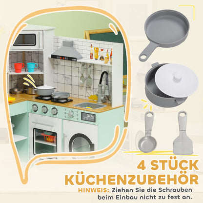 Children's Kitchen, Play Kitchen with Chalkboard, Extractor Hood, Ice Maker, Microwave, Oven, Fridge, Realistic Light and Sound Effects, Kitchen Utensils, for Ages 3 and Up