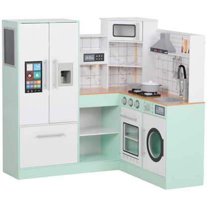 Children's Kitchen, Play Kitchen with Chalkboard, Extractor Hood, Ice Maker, Microwave, Oven, Fridge, Realistic Light and Sound Effects, Kitchen Utensils, for Ages 3 and Up