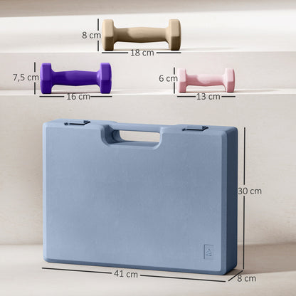 SPORTNOW 6-Piece Dumbbell Set 2 x 1 kg 2 x 2 kg 2 x 3 kg Hexagonal Dumbbells with Non-Slip Plastic Coating and Transport Case for Home Gym Exercise Multicolor