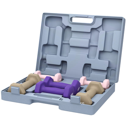 SPORTNOW 6-Piece Dumbbell Set 2 x 1 kg 2 x 2 kg 2 x 3 kg Hexagonal Dumbbells with Non-Slip Plastic Coating and Transport Case for Home Gym Exercise Multicolor