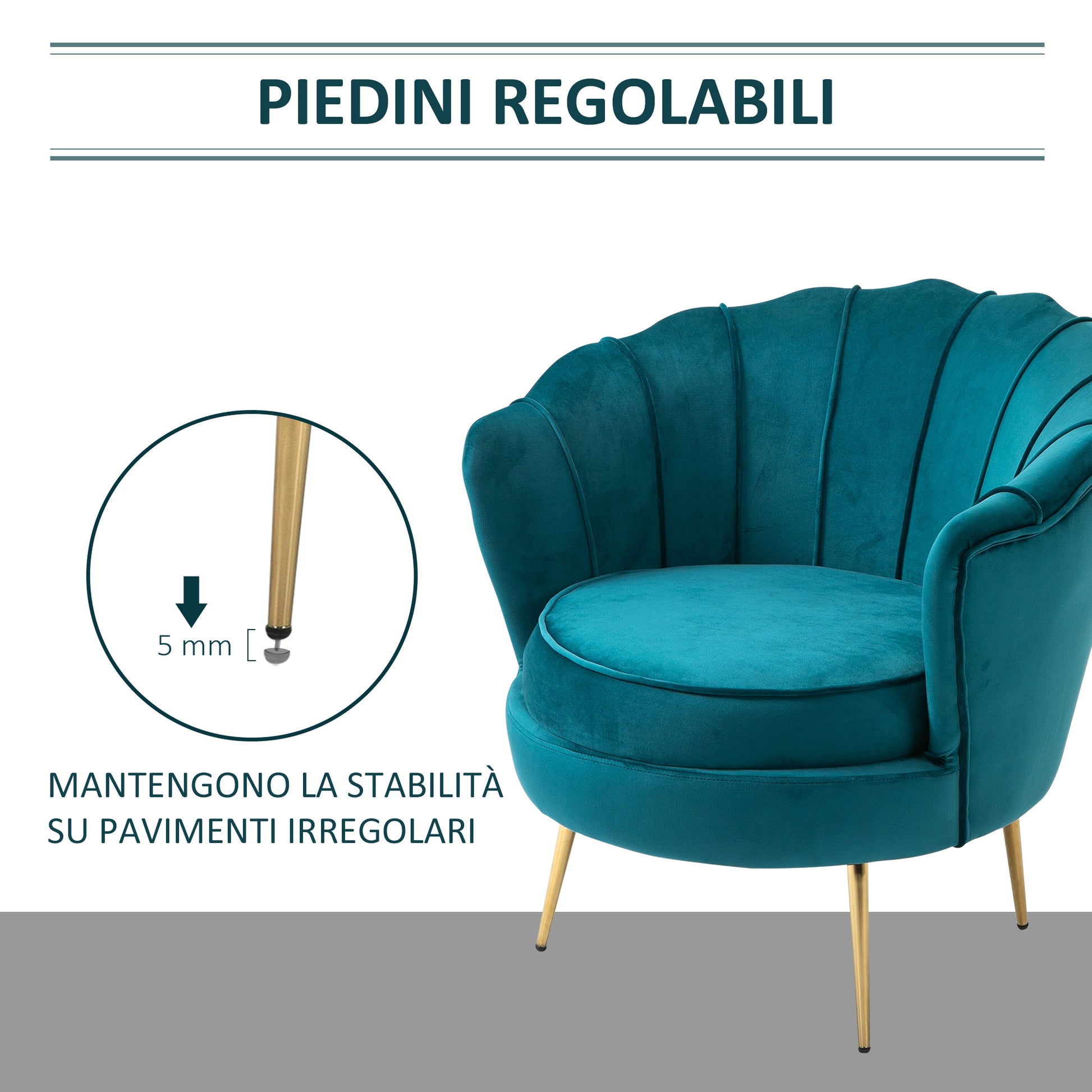 Vintage Design Armchair in Velvet, Retro Armchair for Bedroom, Living Room, or Office, Petrol Green 79x77x77cm