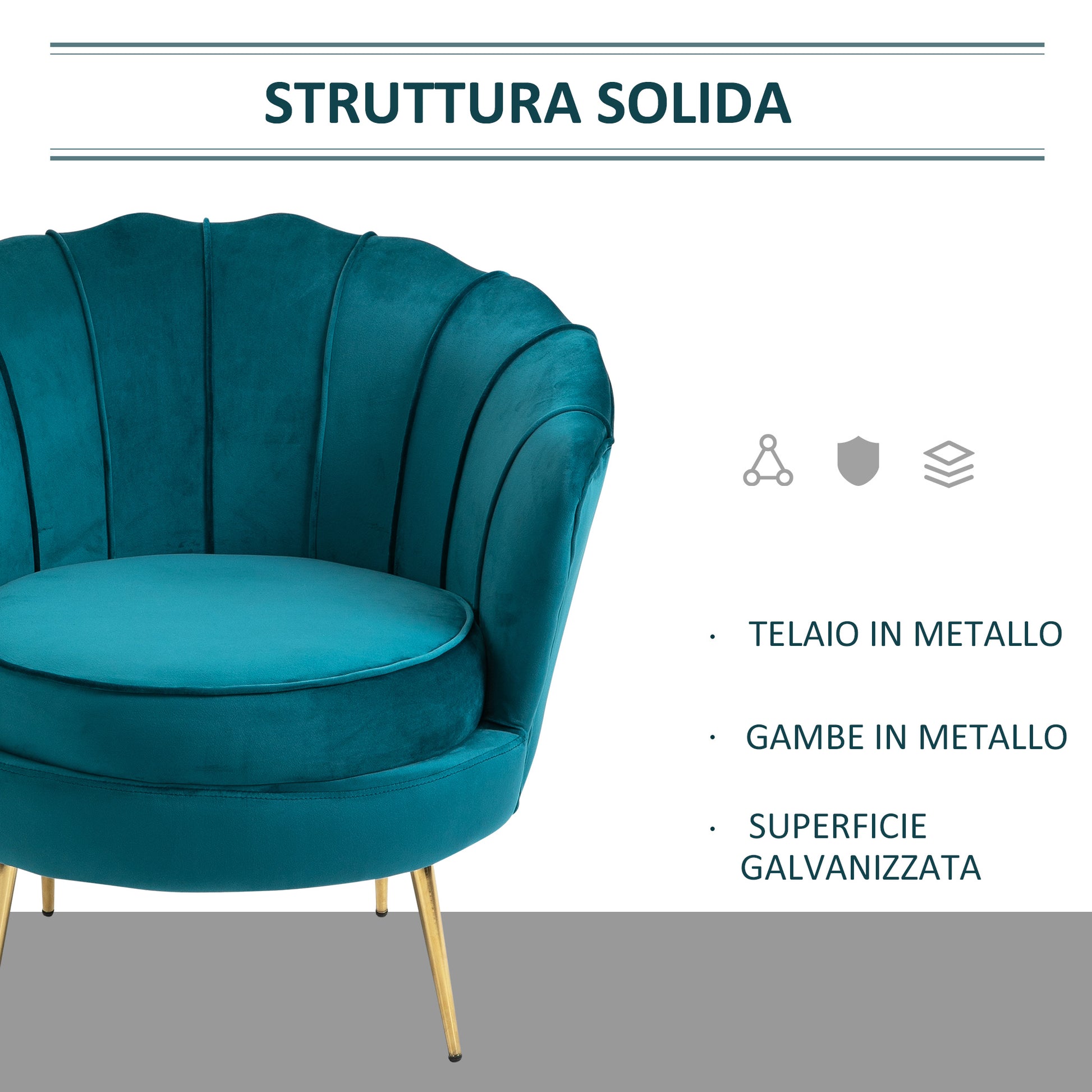 Vintage Design Armchair in Velvet, Retro Armchair for Bedroom, Living Room, or Office, Petrol Green 79x77x77cm