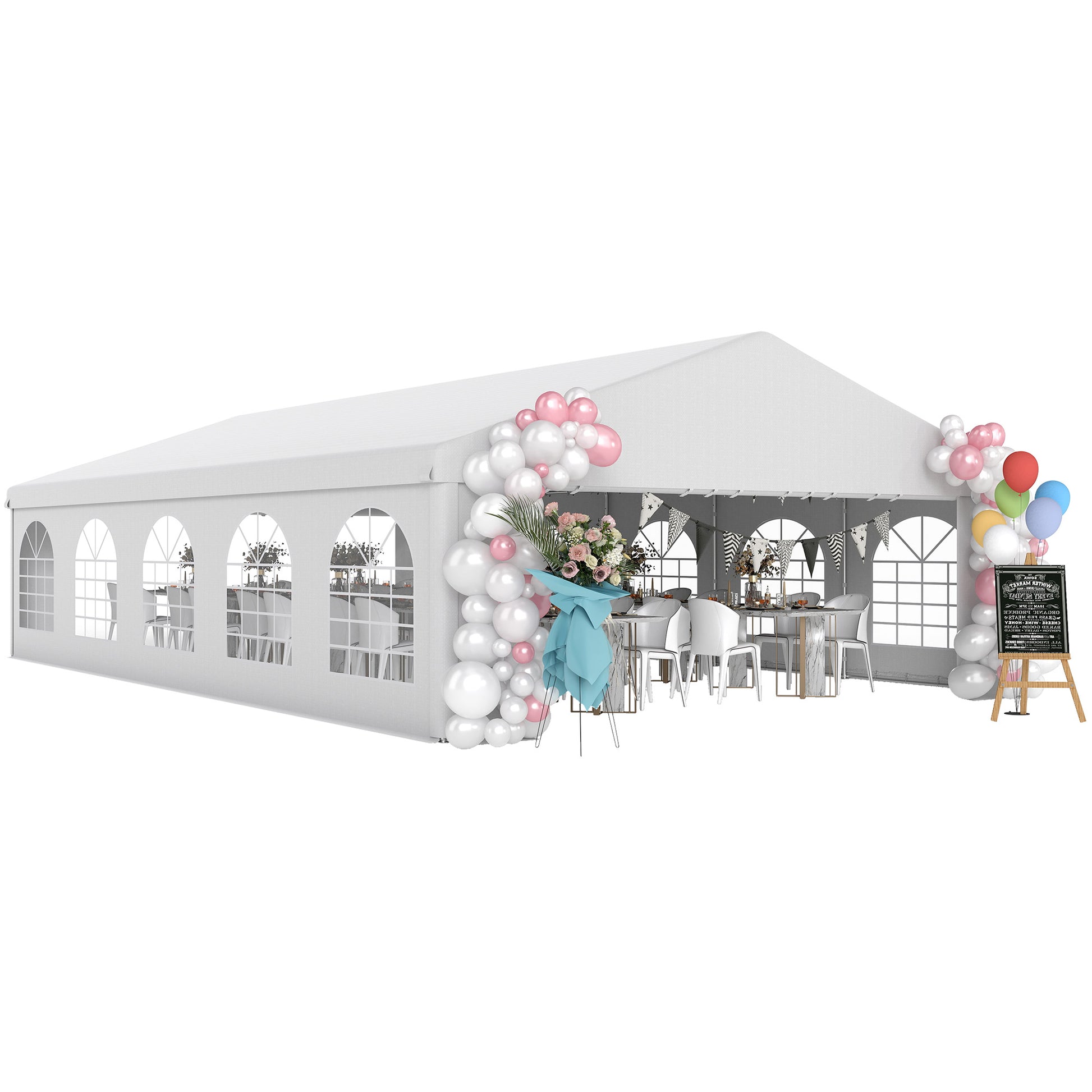 Garden Gazebo 10x6m Foldable Steel and Polyester, Tent for Parties with Removable Walls and PVC Windows, White