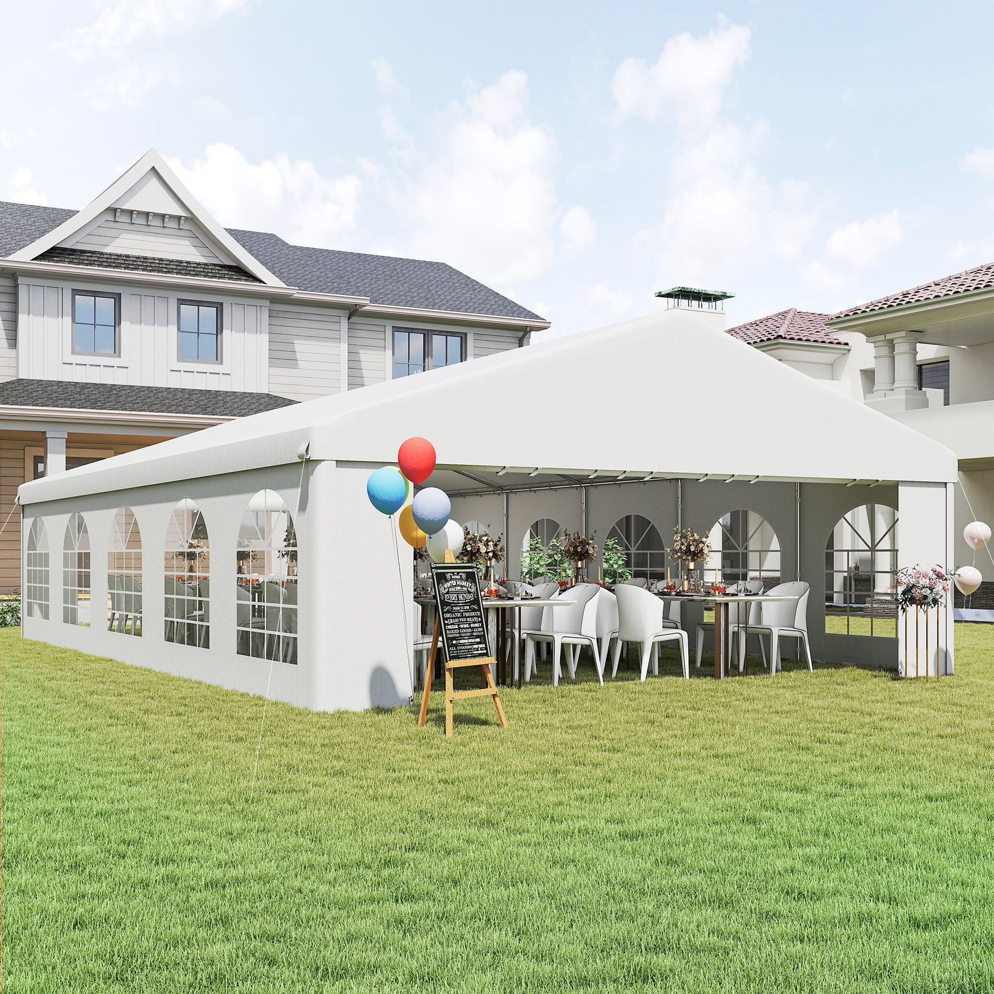 Garden Gazebo 10x6m Foldable Steel and Polyester, Tent for Parties with Removable Walls and PVC Windows, White