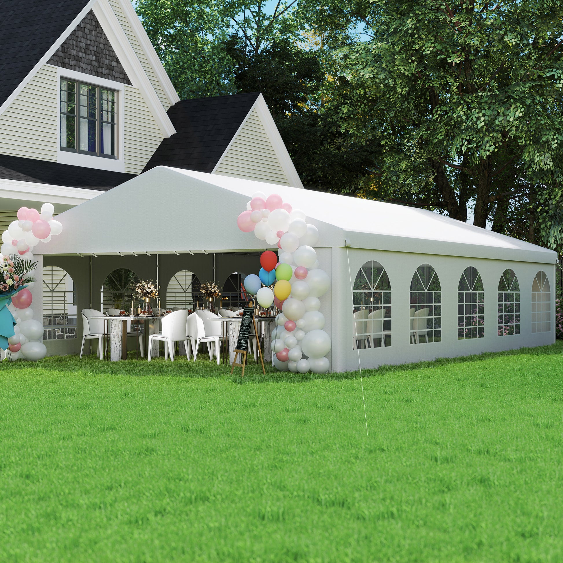 Garden Gazebo 10x6m Foldable Steel and Polyester, Tent for Parties with Removable Walls and PVC Windows, White