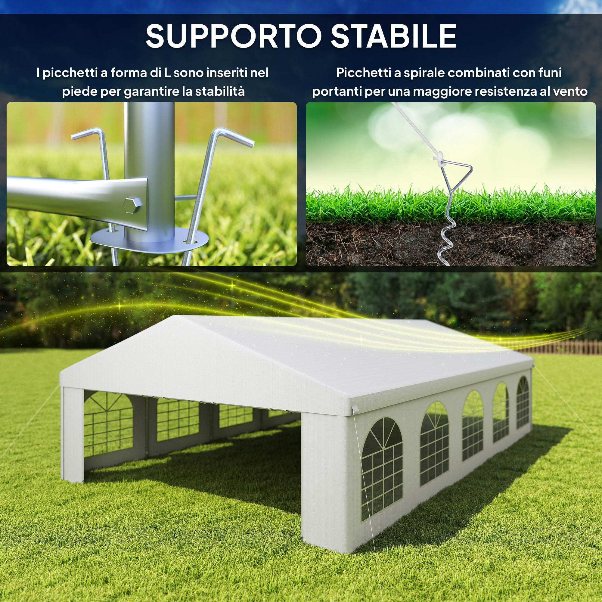 Garden Gazebo 10x6m Foldable Steel and Polyester, Tent for Parties with Removable Walls and PVC Windows, White