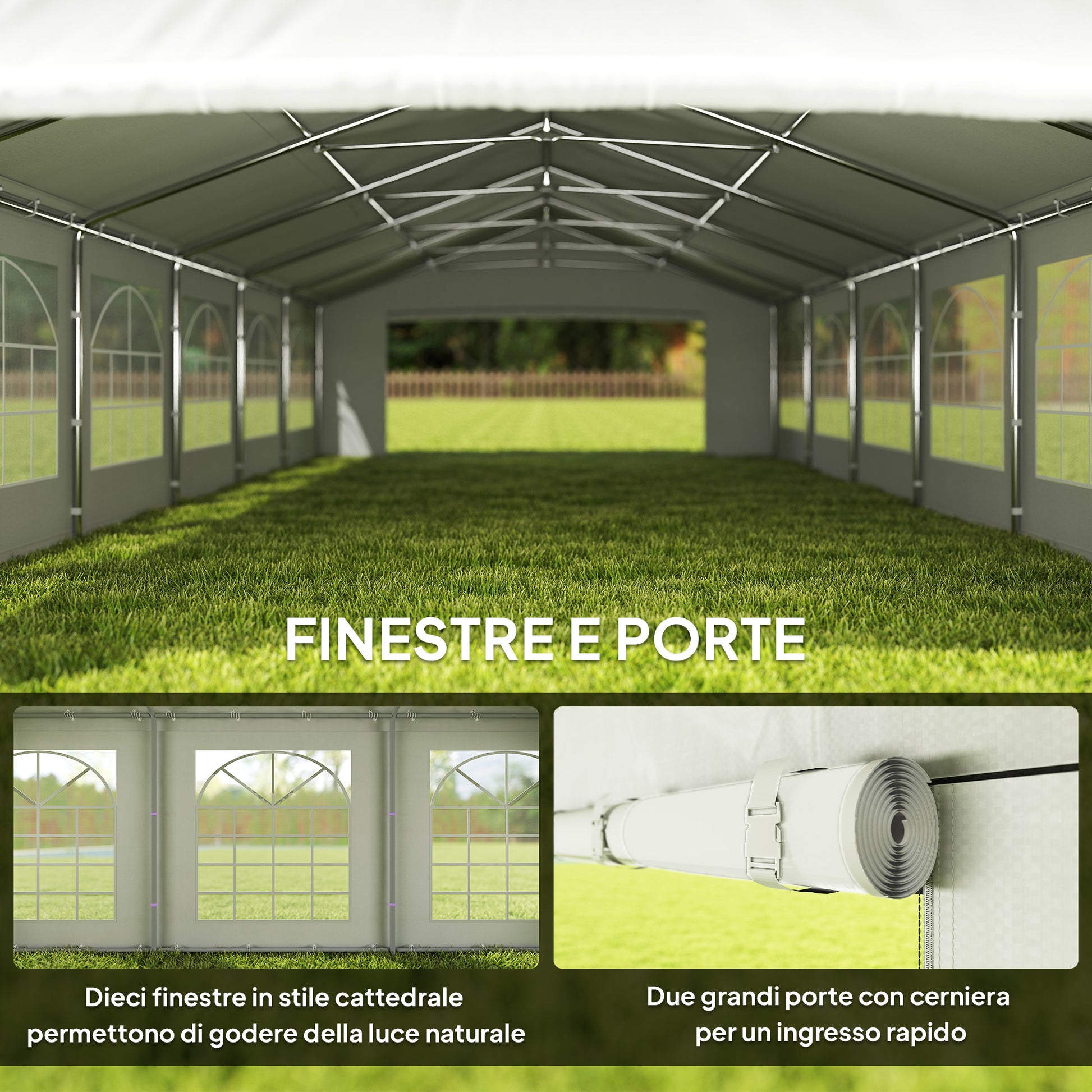 Garden Gazebo 10x6m Foldable Steel and Polyester, Tent for Parties with Removable Walls and PVC Windows, White