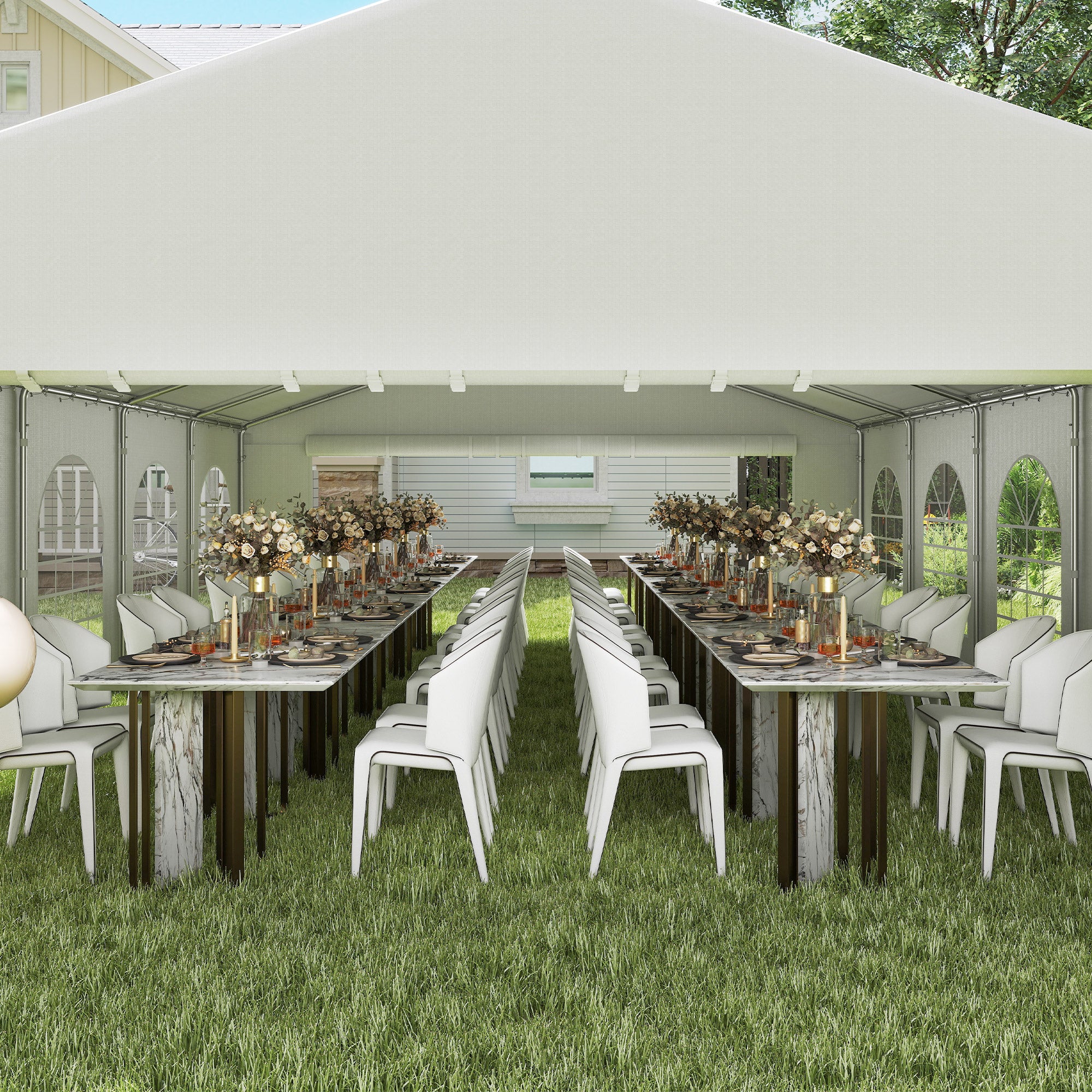 Garden Gazebo 10x6m Foldable Steel and Polyester, Tent for Parties with Removable Walls and PVC Windows, White