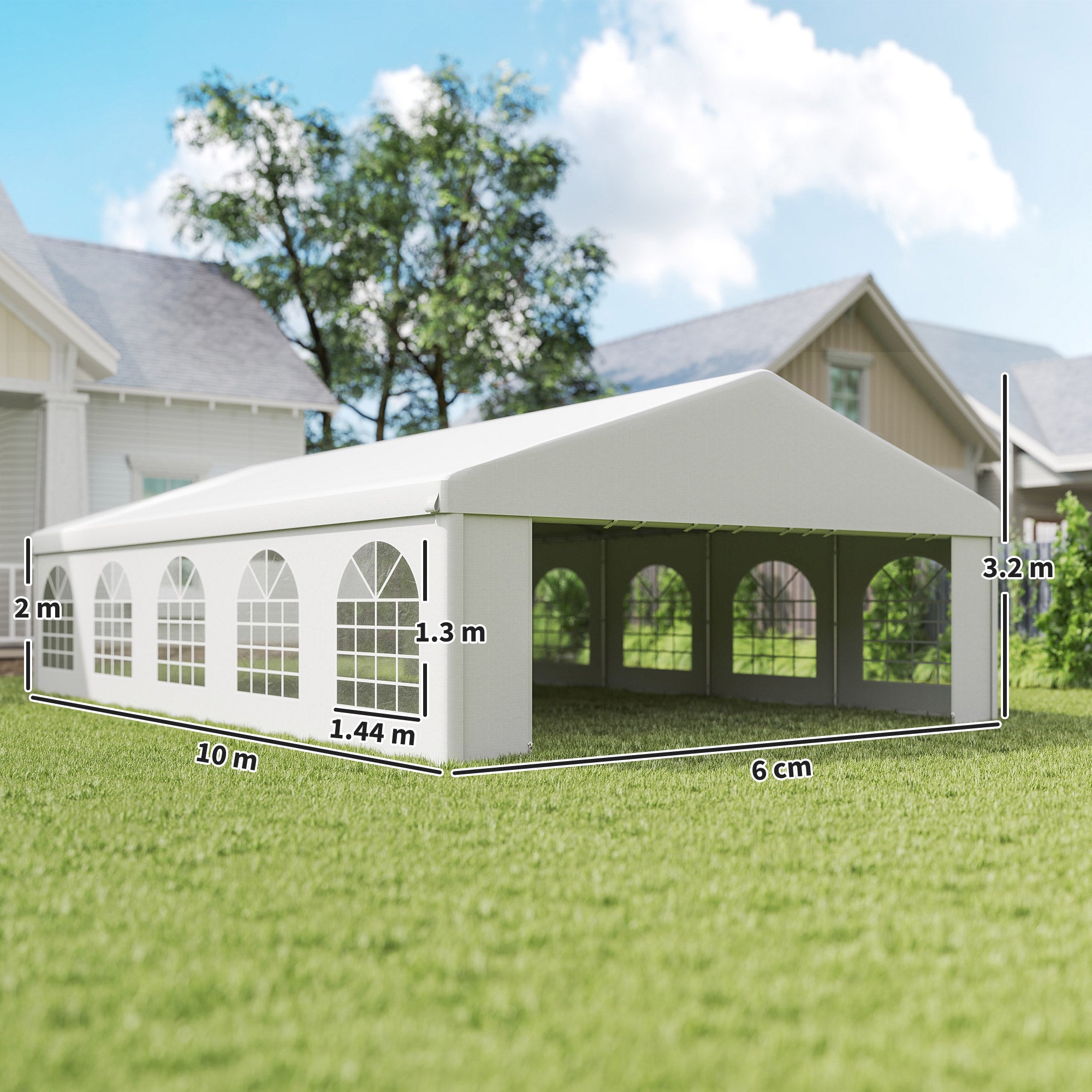 Garden Gazebo 10x6m Foldable Steel and Polyester, Tent for Parties with Removable Walls and PVC Windows, White