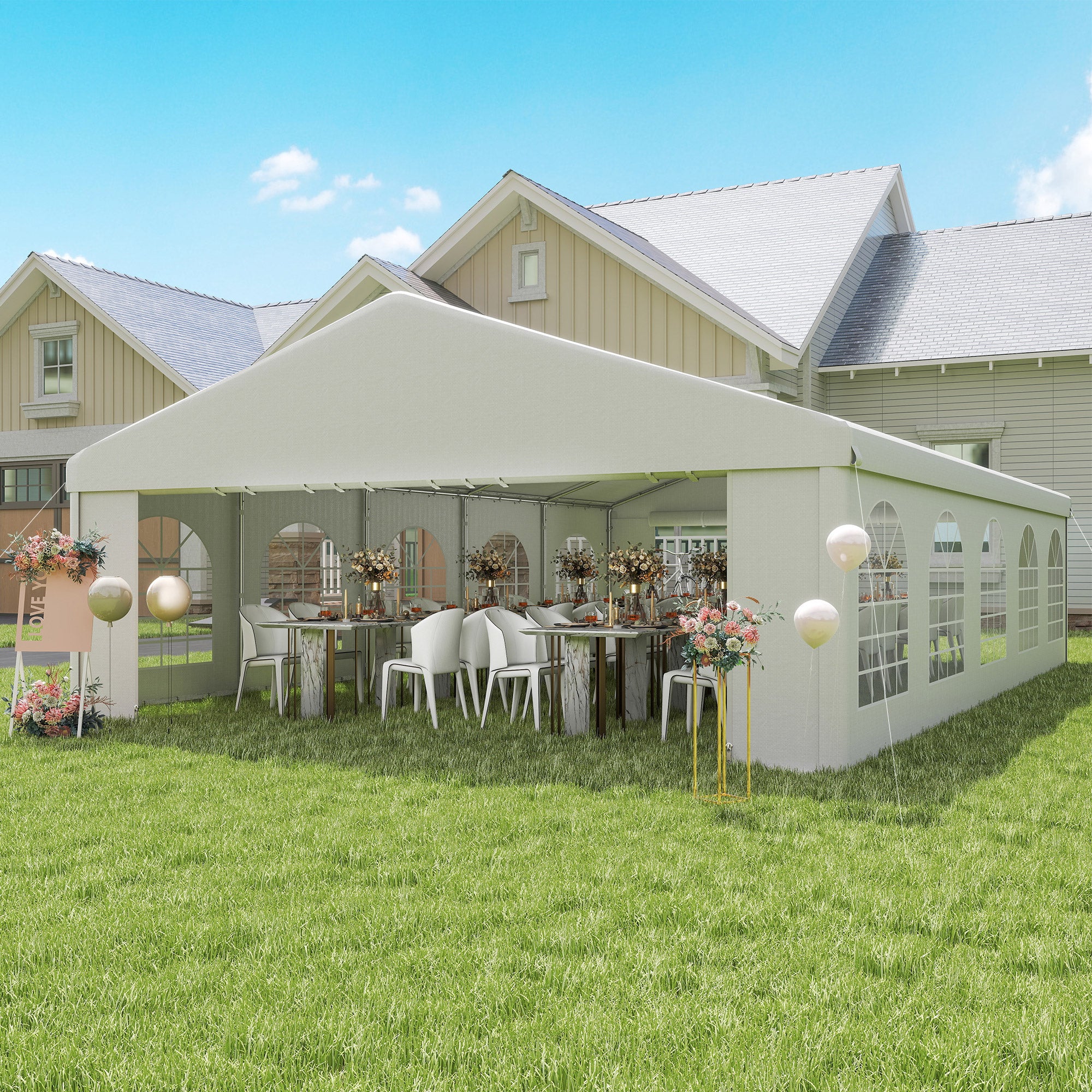 Garden Gazebo 10x6m Foldable Steel and Polyester, Tent for Parties with Removable Walls and PVC Windows, White