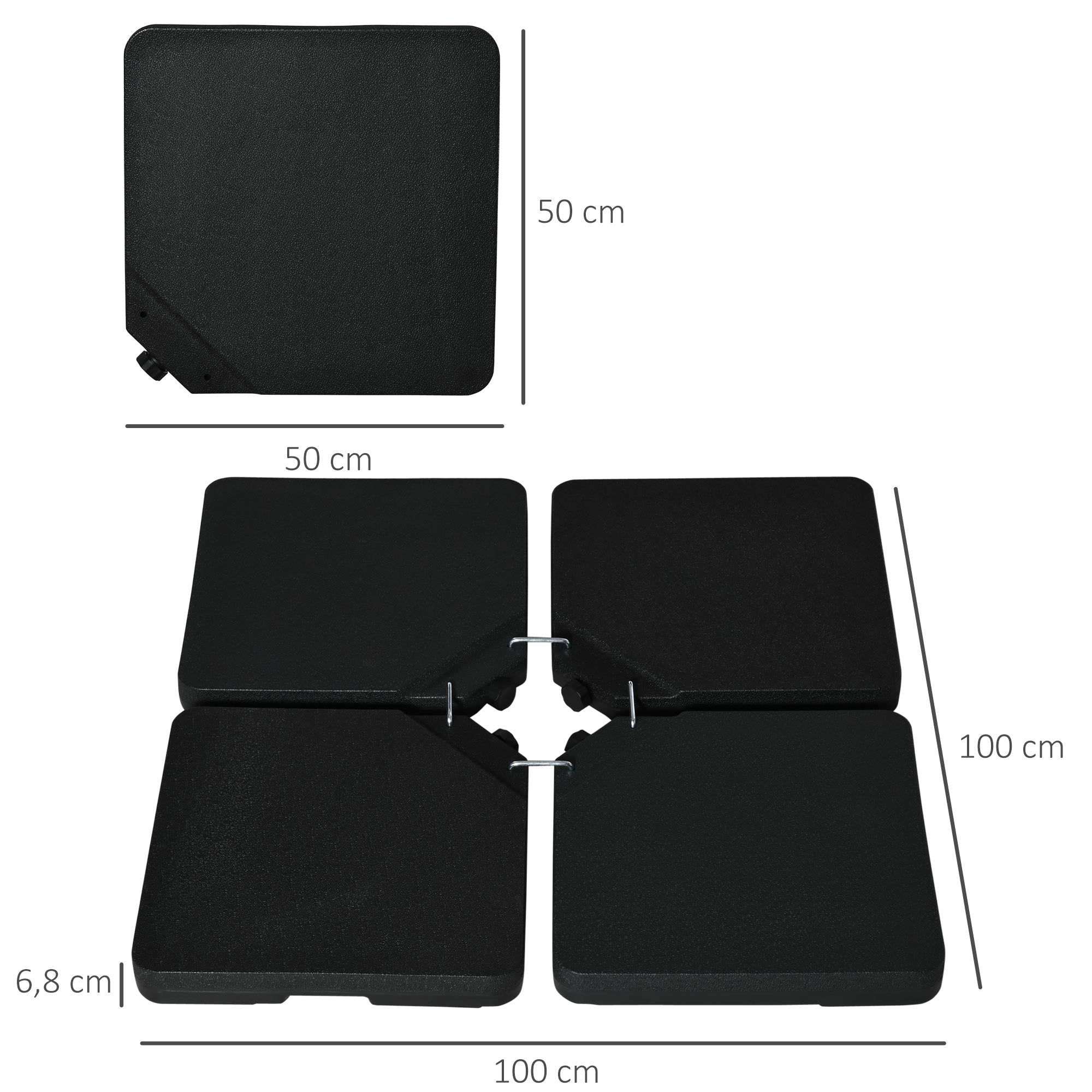 4-Piece Umbrella Base Weight Square Fillable with Water 60 kg Sand 70 kg or Mixed 80 kg for Cross Base Black