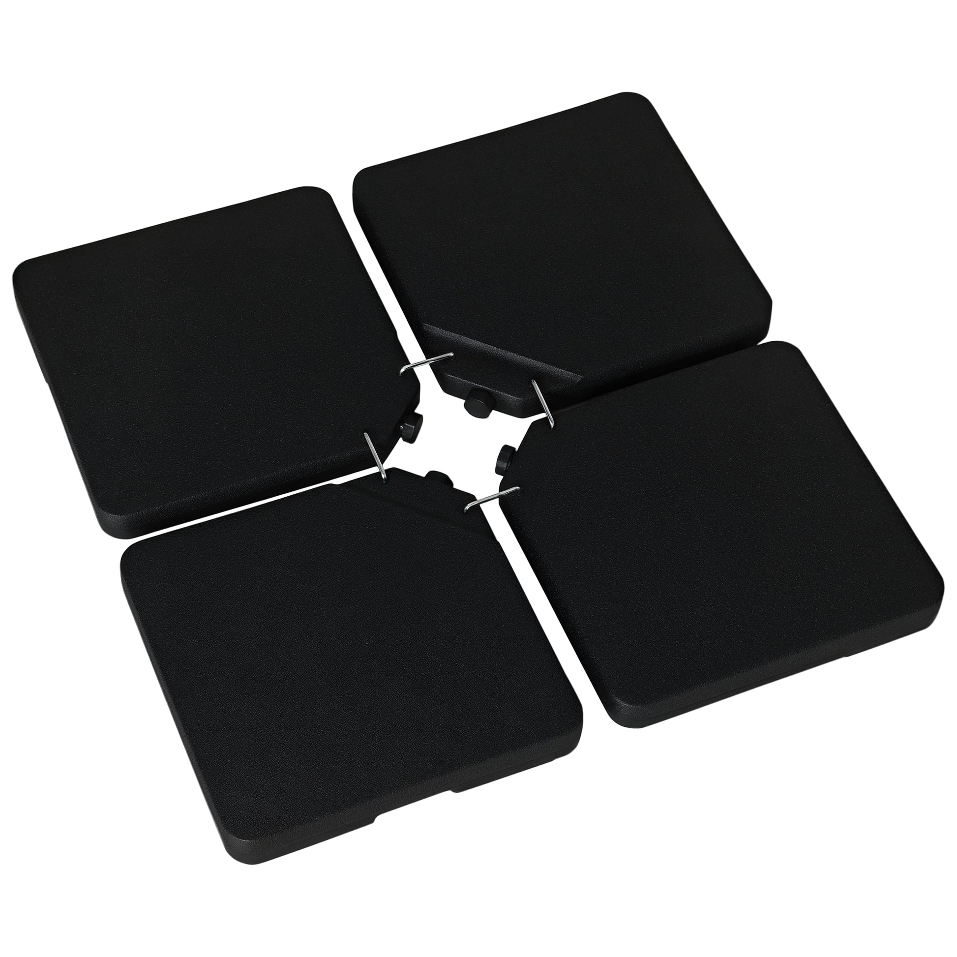 4-Piece Umbrella Base Weight Square Fillable with Water 60 kg Sand 70 kg or Mixed 80 kg for Cross Base Black