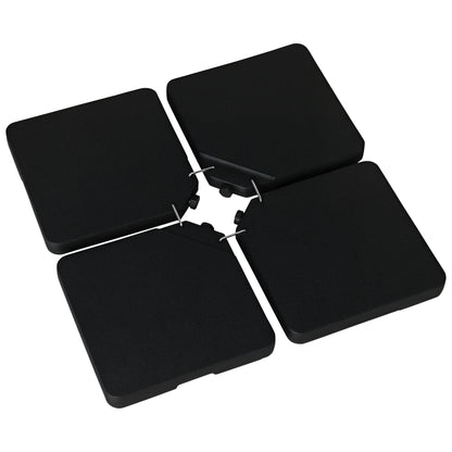 4-Piece Umbrella Base Weight Square Fillable with Water 60 kg Sand 70 kg or Mixed 80 kg for Cross Base Black