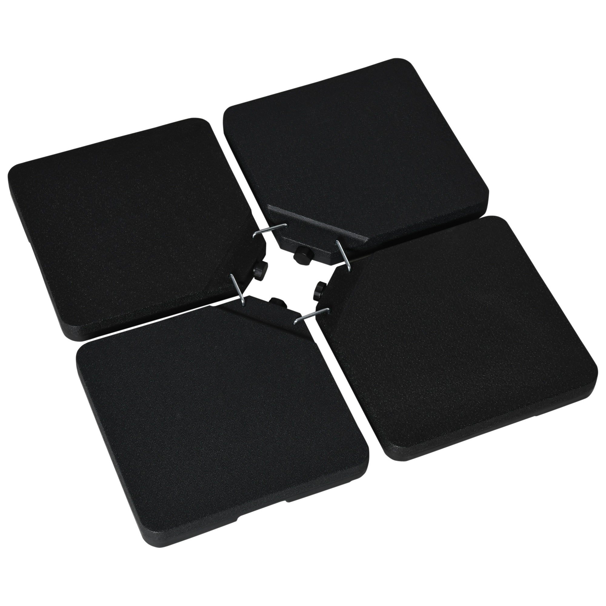 4-Piece Umbrella Base Weight Square Fillable with Water 60 kg Sand 70 kg or Mixed 80 kg for Cross Base Black
