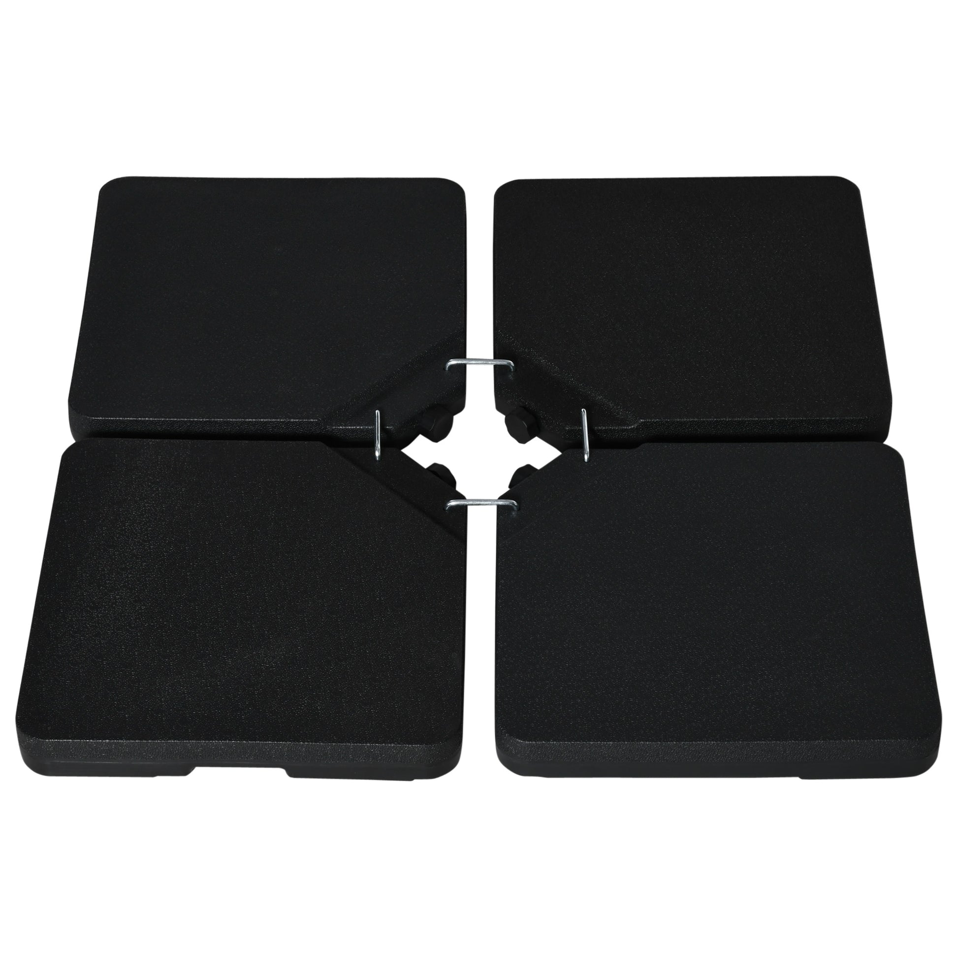 4-Piece Umbrella Base Weight Square Fillable with Water 60 kg Sand 70 kg or Mixed 80 kg for Cross Base Black