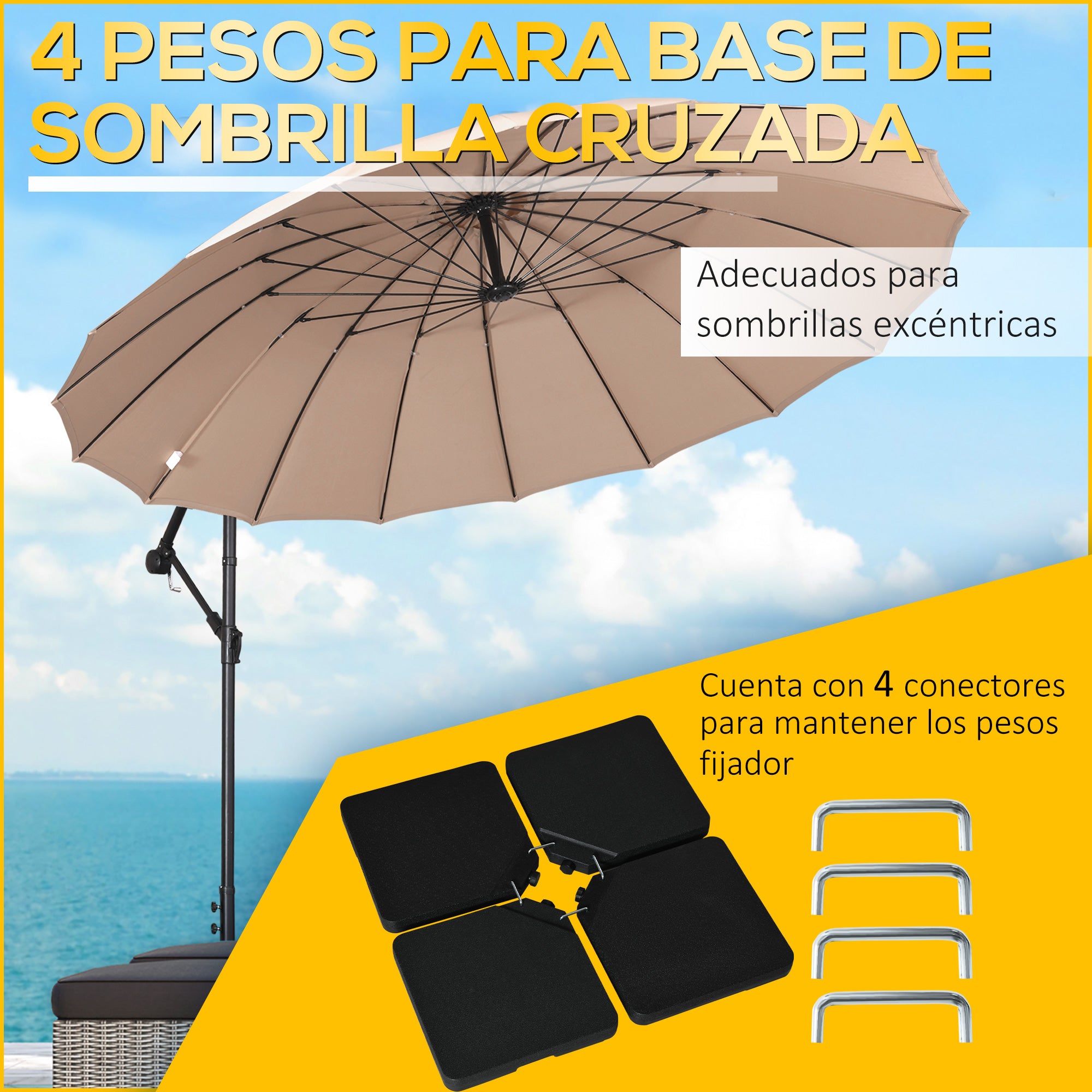 4-Piece Umbrella Base Weight Square Fillable with Water 60 kg Sand 70 kg or Mixed 80 kg for Cross Base Black