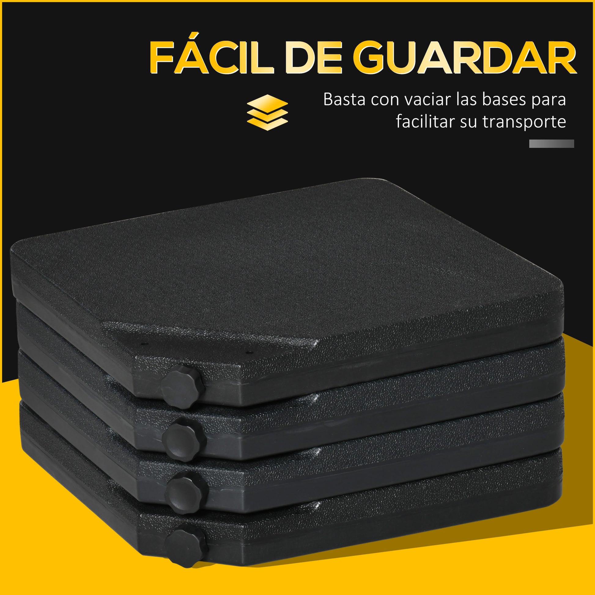 4-Piece Umbrella Base Weight Square Fillable with Water 60 kg Sand 70 kg or Mixed 80 kg for Cross Base Black