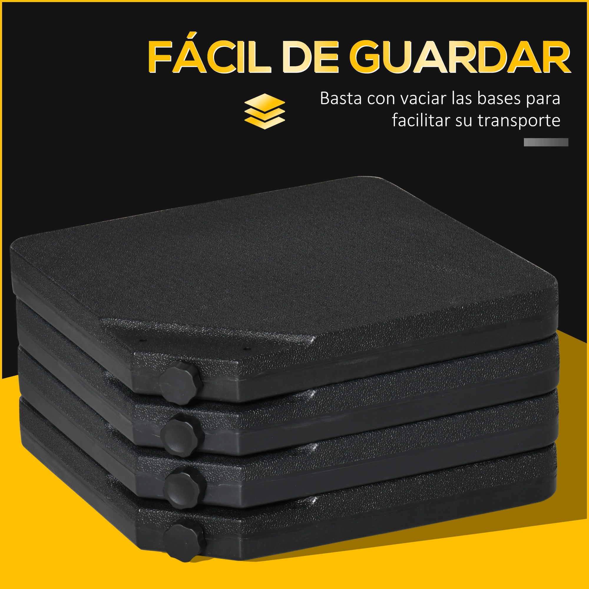 4-Piece Umbrella Base Weight Square Fillable with Water 60 kg Sand 70 kg or Mixed 80 kg for Cross Base Black