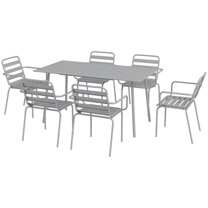 7 Piece Dining Set, Patio Furniture Set with 1 Dining Table, 6 Stackable Chairs, Dining Set Outdoor Furniture Set for Balcony, Terrace, Steel, Light Gray