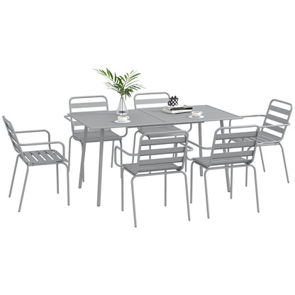 7 Piece Dining Set, Patio Furniture Set with 1 Dining Table, 6 Stackable Chairs, Dining Set Outdoor Furniture Set for Balcony, Terrace, Steel, Light Gray
