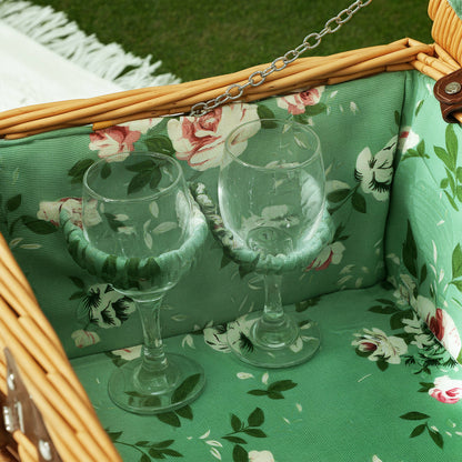 Wicker Picnic Basket for 2 People with Handle, Plates, Glasses, Corkscrew, Napkins and Cutlery, 40x30x20 cm, Light Brown